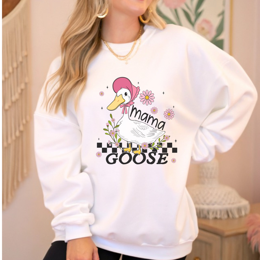 Mama Goose Sweatshirt | White Cute Retro Cottagecore Goose Jumper for Women