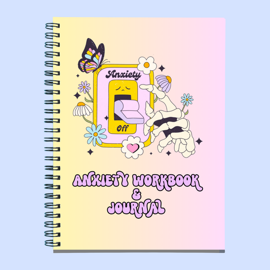 Anxiety workbook& journal mental health support tool retro style