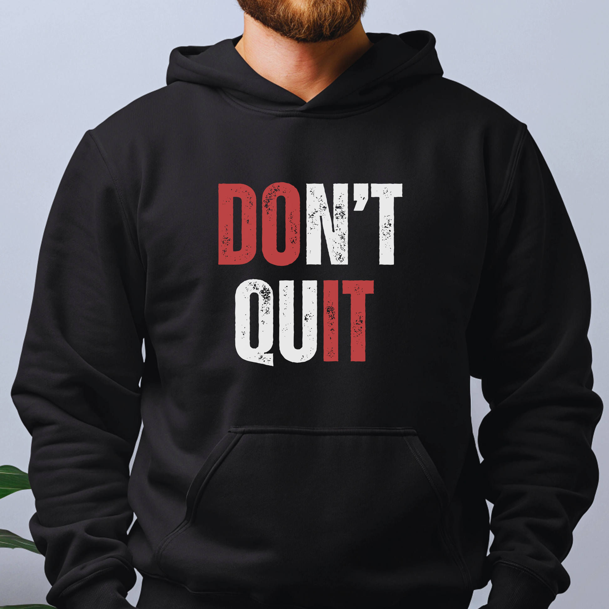 Black hoodie with DON’T QUIT quote and hidden DO IT in red