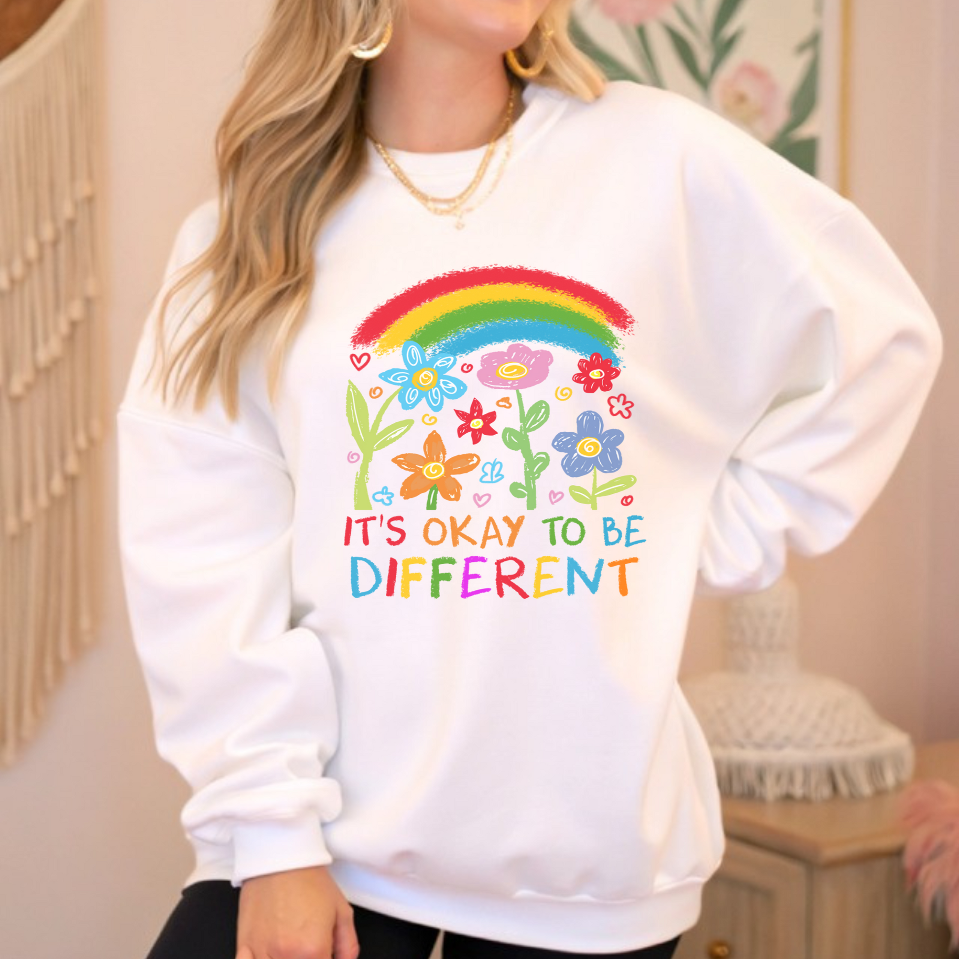 Colourful adult sweatshirt promoting self-acceptance