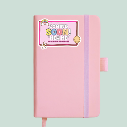 Coming soon NEW me sticker mockup for notebooks or journalling