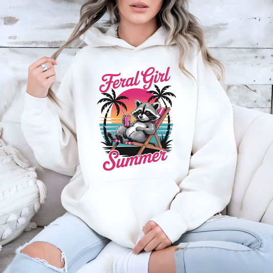 Feral Girl Summer Funny Racoon Vintage Style Hoodie