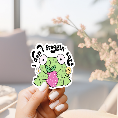 I don't froggin' care funny sarcastic groovy retro frog mental health sticker