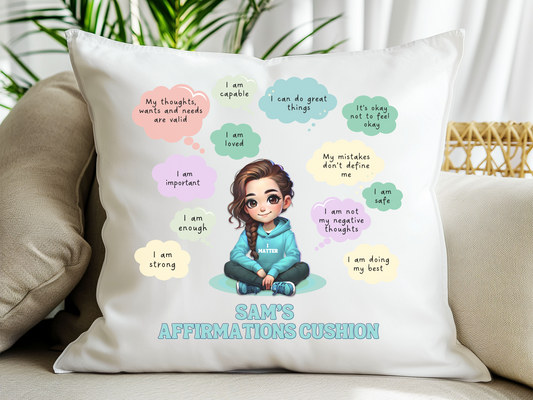 Personalised cute character affirmations self-care cushion cover