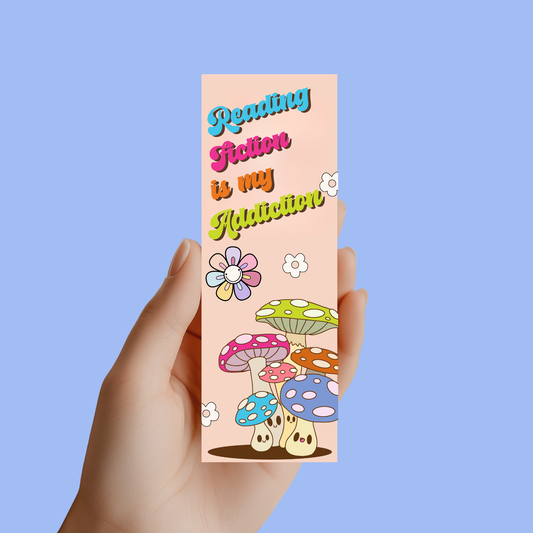Reading fiction is my addiction cute retro mushrooms bookmark