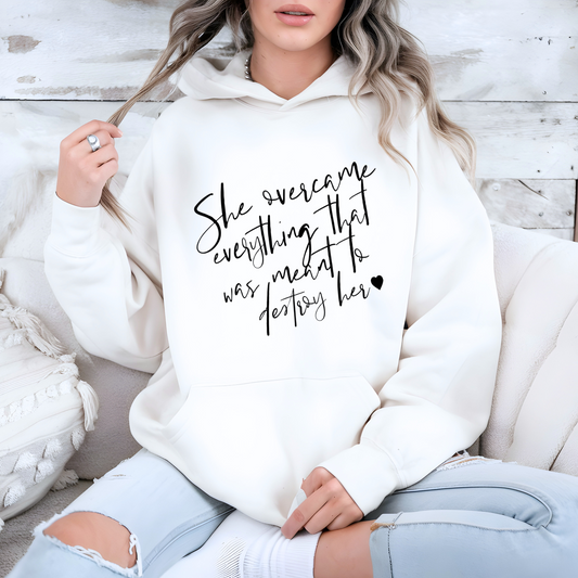 She overcame white hoodie women's empowering mental health hoodie