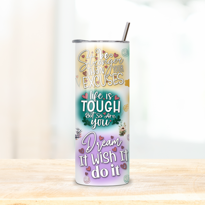 Summer affirmations colourful motivational mental health 20oz skinny tumbler