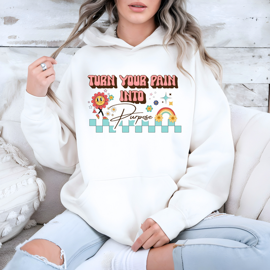 Turn your pain into purpose groovy retro mental health support hoodie
