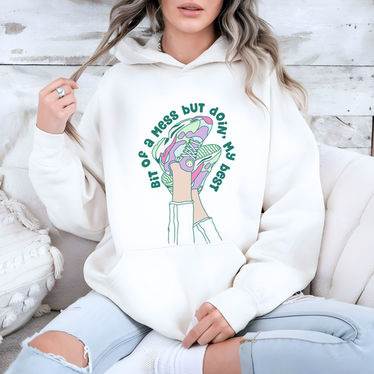 bit of a mess but doin' my best retro 80's sneakers hoodie mental health support