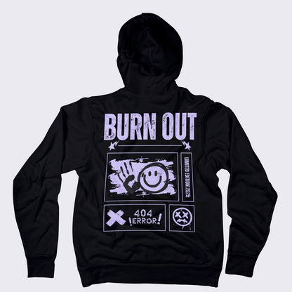 burn out tech style glitch mens mental health hoodie back print