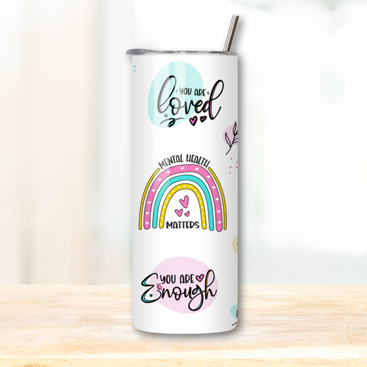 colourful boho mental health inspired motivational affirmations 20oz skinny tumbler