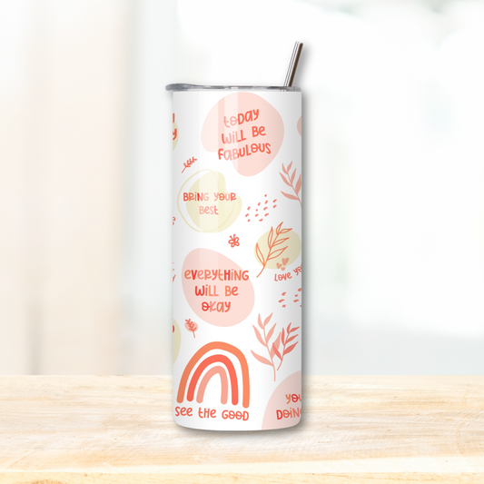 cute peachy boho affirmations mental health support 20oz skinny tumbler