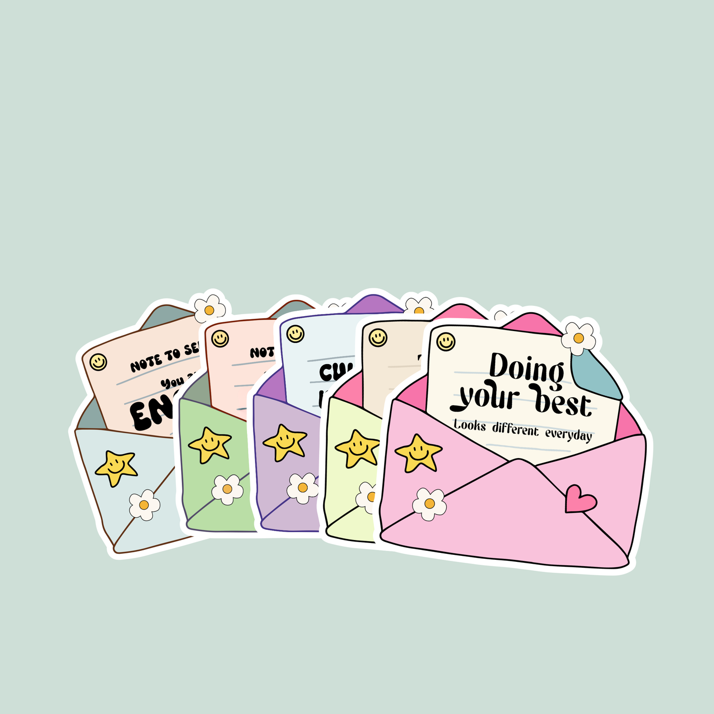 cute retro reminder envelope sticker pack of 5