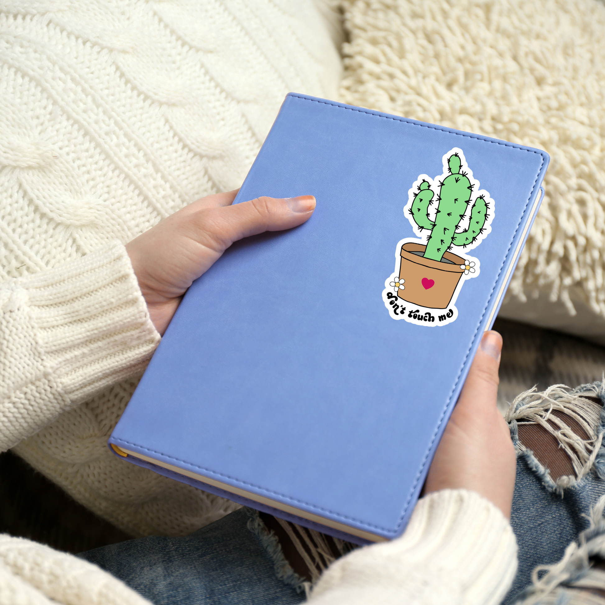 don't touch me groovy cactus sensory sticker notebook mockup