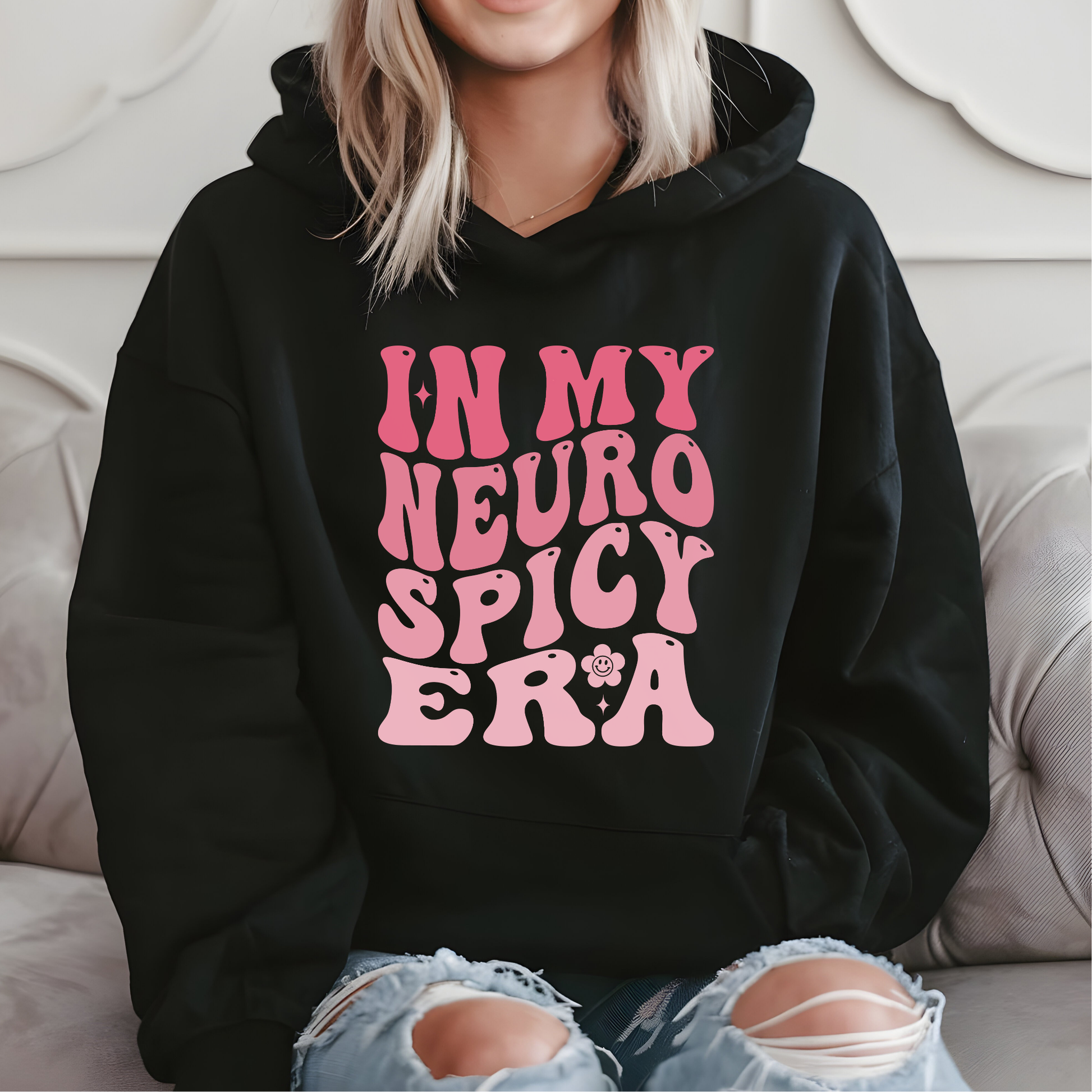 in my neurospicy era groovy retro hoodie autism awareness adhd awareness neurodiversity