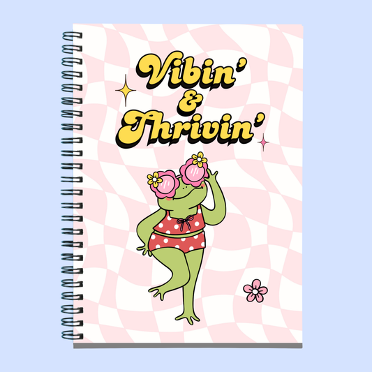vibin & thrivin funky groovy frog retro a5 size notebook