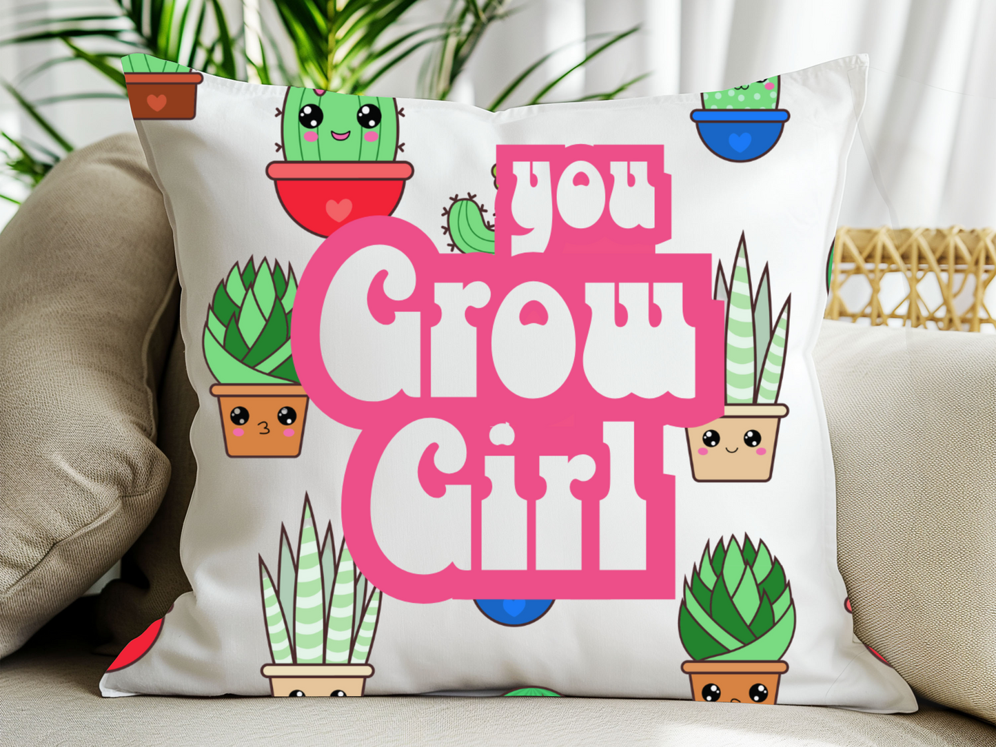 you grow girl cute kawaii motivational women's cushion cover gift for gardeners